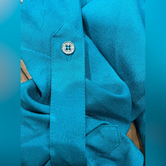 Calvin Klein Teal Zip-Front Blouse - Picture 6 of 10